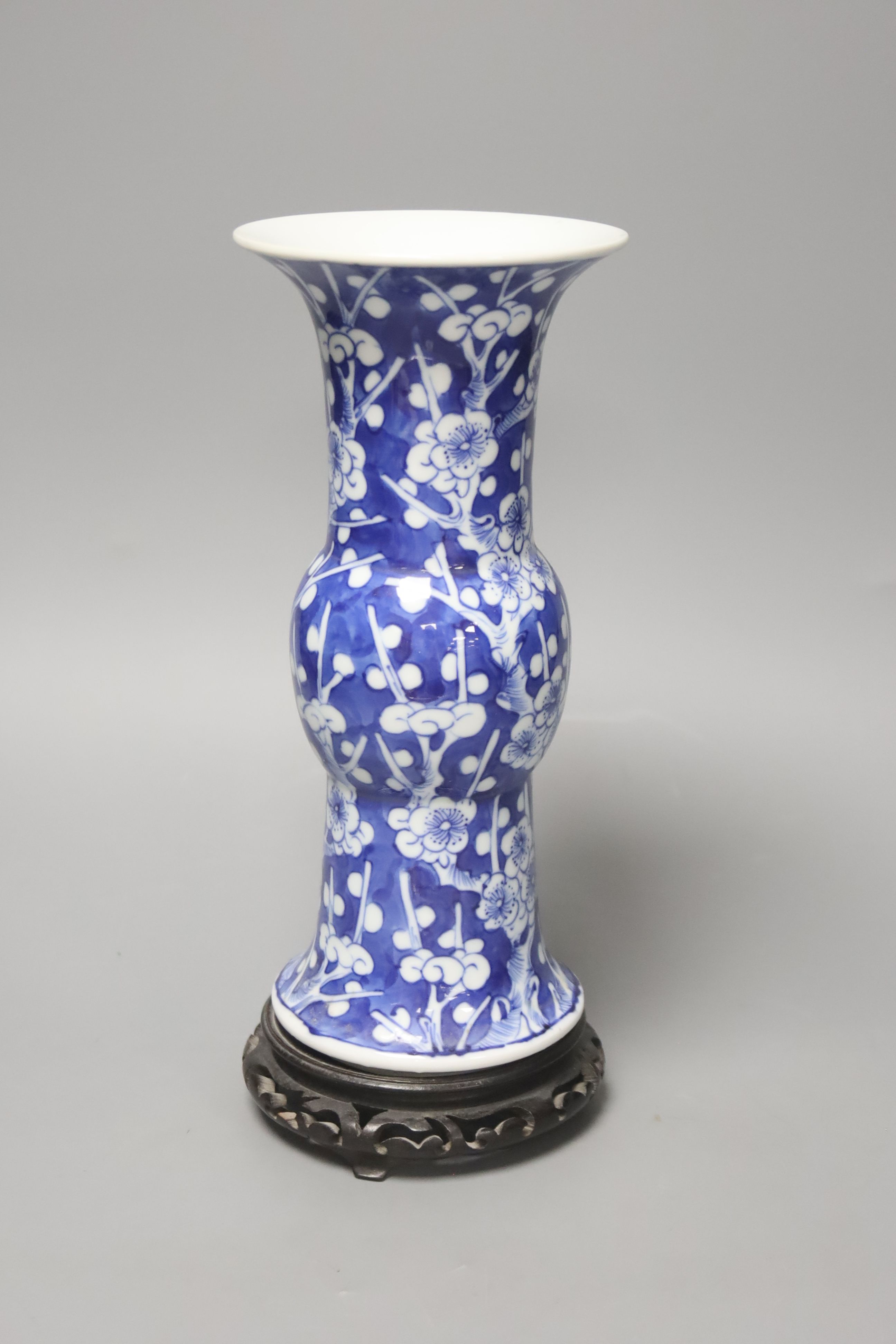 A Chinese blue and white porcelain vase, circa 1900, with Kangxi mark, total height 28.5cm